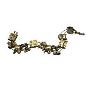 Vintage Gold USPS Mail Postal Carrier Charm Slide Bracelet Mailman Goldette *